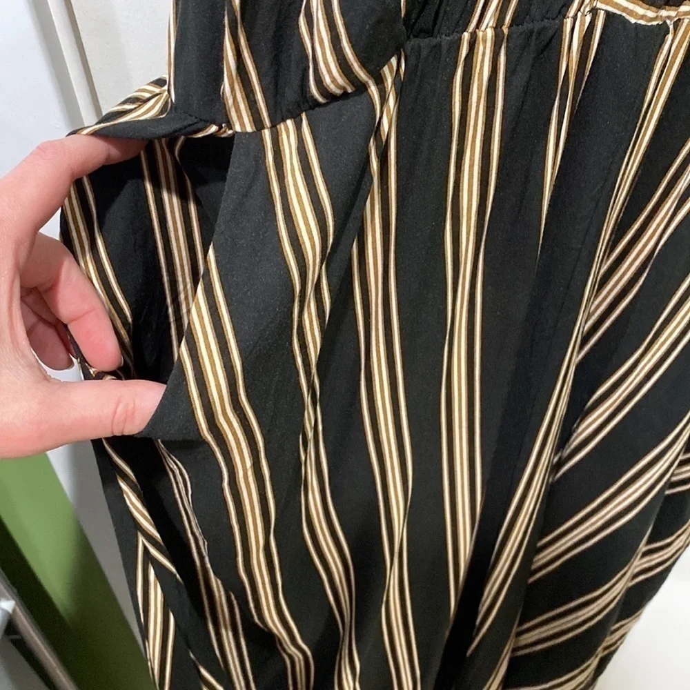 Kaftan Sexy V Neck Striped Midi Dress EUC